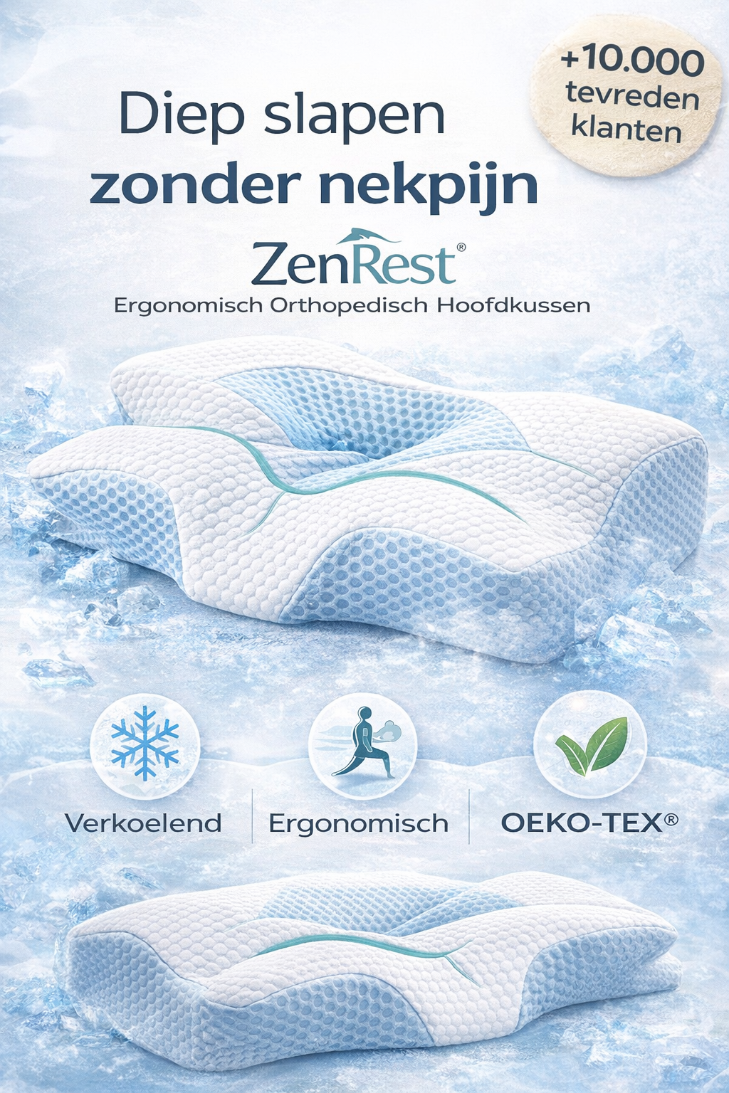 ZenRest Oreiller Vlinder Classic — Mousse à Mémoire Ergonomique pour Dormeurs sur le Côté et sur le Dos