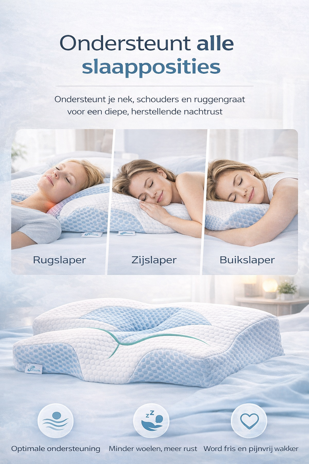 ZenRest Oreiller Vlinder Classic — Mousse à Mémoire Ergonomique pour Dormeurs sur le Côté et sur le Dos