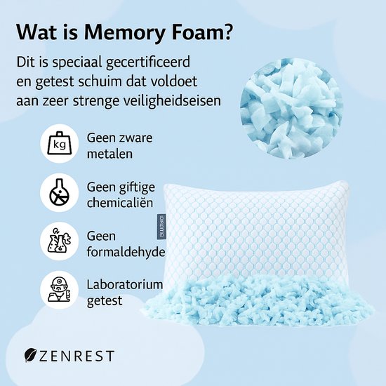 Oreiller rafraîchissant ZenRest en bambou — Mousse à mémoire de forme réglable pour dormeurs ayant chaud