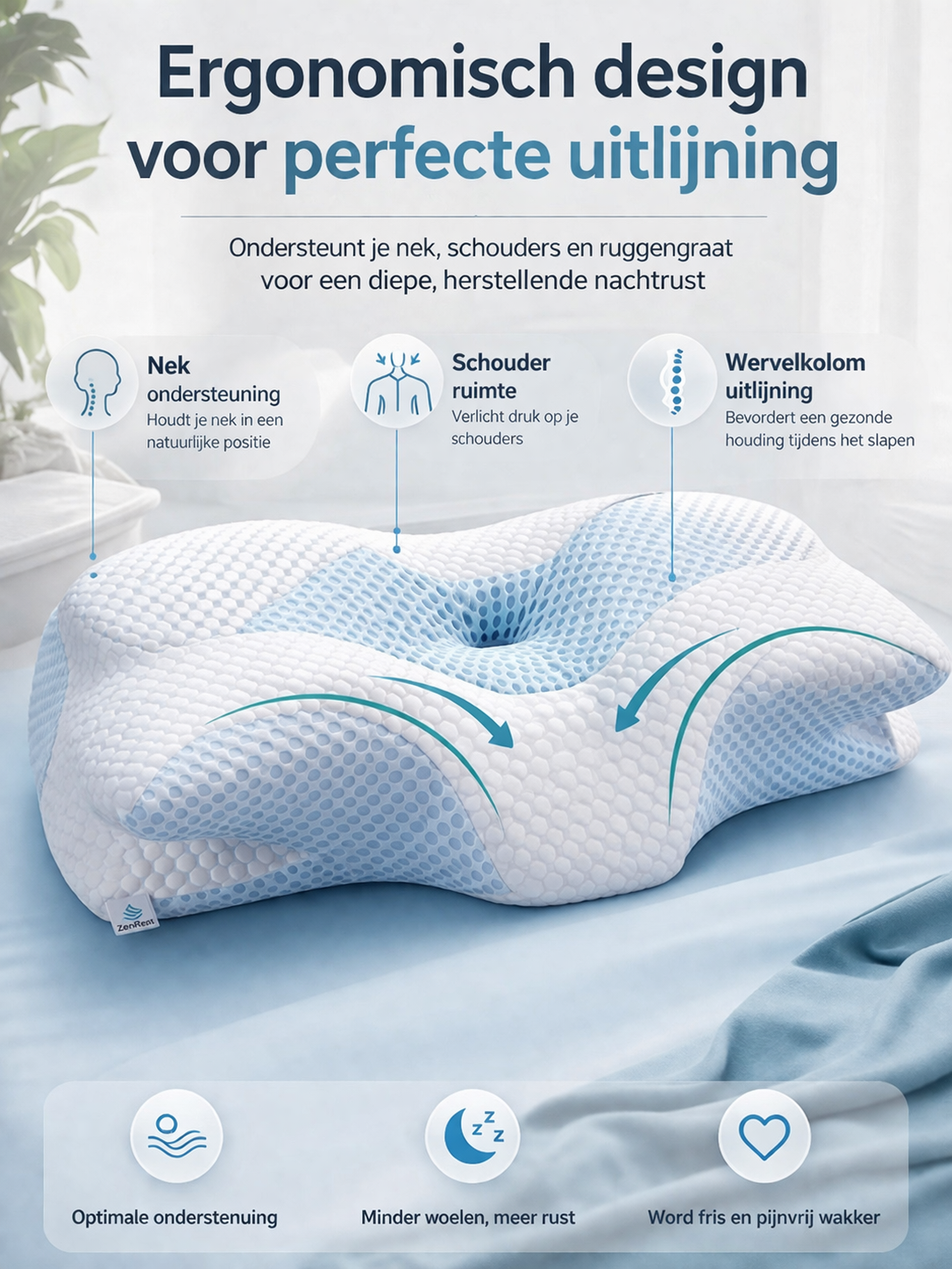 ZenRest Oreiller Vlinder Classic — Mousse à Mémoire Ergonomique pour Dormeurs sur le Côté et sur le Dos